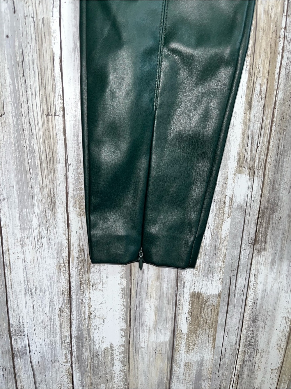 Zara Faux Leather Pants Green High Rise Zip Ankle Leggings NWT Size Small - Picture 4 of 6